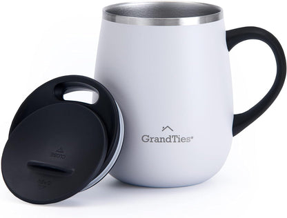 16oz Ceramic-Lined Insulated Coffee Mug with Sliding Lid, Wine-Glass Shape Thermal Tumbler with Double Walled Vacuum to Keeps Beverages Hot or Cold (Frosted Glacier)