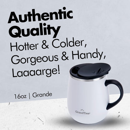 16oz Ceramic-Lined Insulated Coffee Mug with Sliding Lid, Wine-Glass Shape Thermal Tumbler with Double Walled Vacuum to Keeps Beverages Hot or Cold (Frosted Glacier)