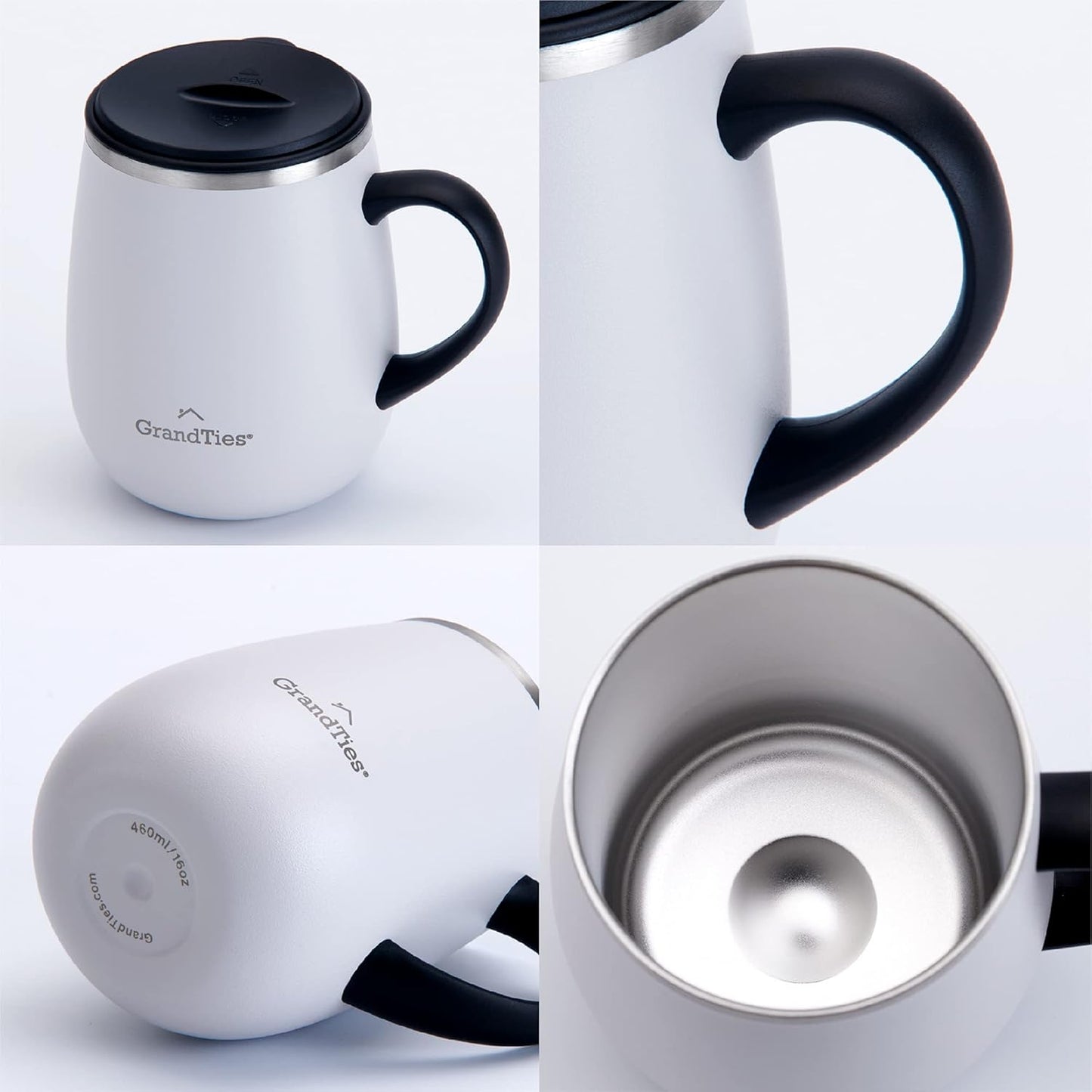 16oz Ceramic-Lined Insulated Coffee Mug with Sliding Lid, Wine-Glass Shape Thermal Tumbler with Double Walled Vacuum to Keeps Beverages Hot or Cold (Frosted Glacier)