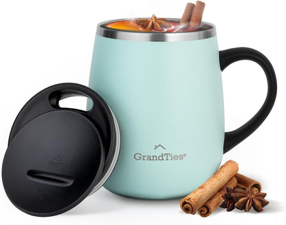16oz Ceramic-Lined Insulated Coffee Mug with Sliding Lid, Wine-Glass Shape Thermal Tumbler with Double Walled Vacuum to Keeps Beverages Hot or Cold (Frosted Glacier)