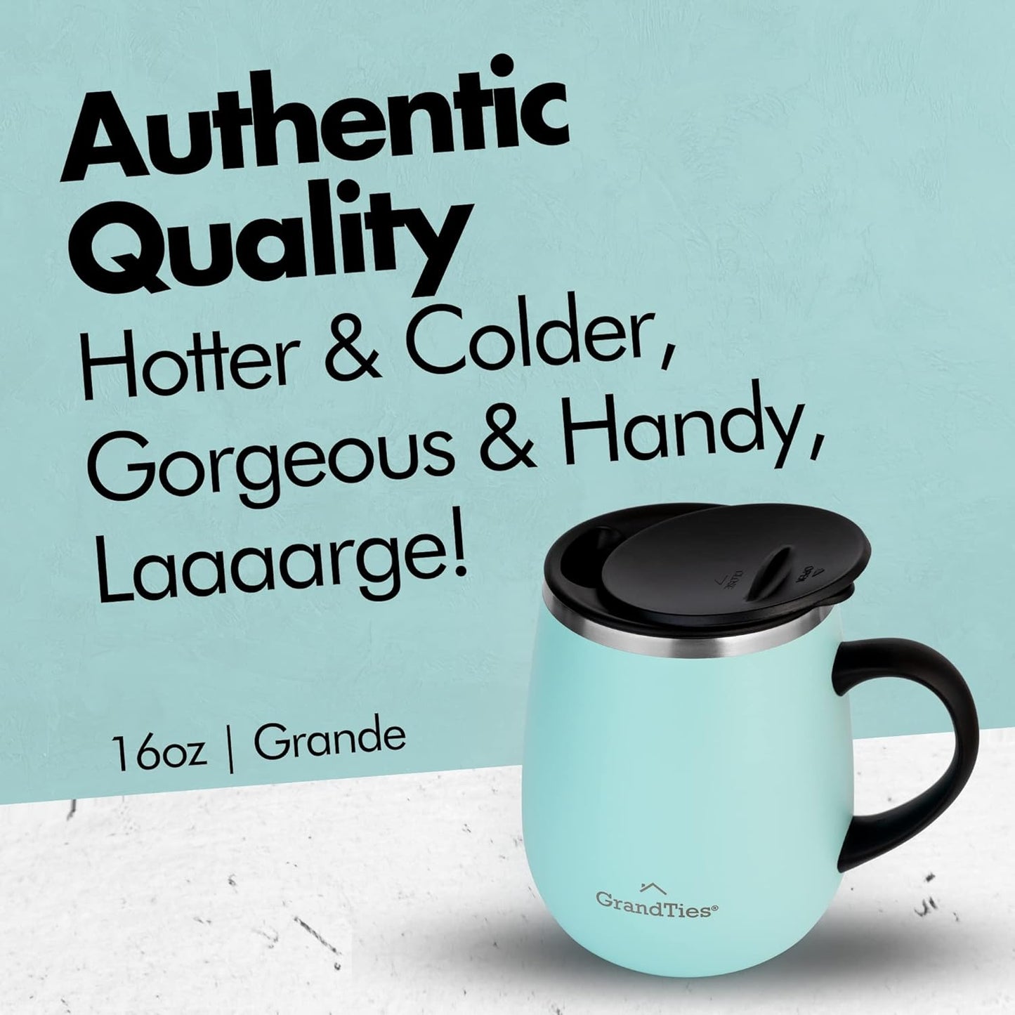 16oz Ceramic-Lined Insulated Coffee Mug with Sliding Lid, Wine-Glass Shape Thermal Tumbler with Double Walled Vacuum to Keeps Beverages Hot or Cold (Frosted Glacier)