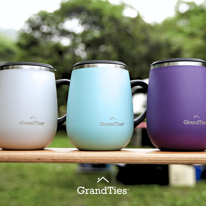 16oz Ceramic-Lined Insulated Coffee Mug with Sliding Lid, Wine-Glass Shape Thermal Tumbler with Double Walled Vacuum to Keeps Beverages Hot or Cold (Frosted Glacier)