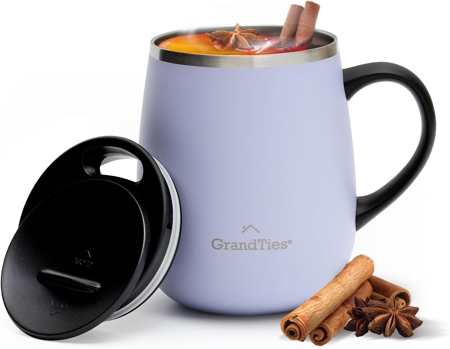 16oz Ceramic-Lined Insulated Coffee Mug with Sliding Lid, Wine-Glass Shape Thermal Tumbler with Double Walled Vacuum to Keeps Beverages Hot or Cold (Frosted Glacier)