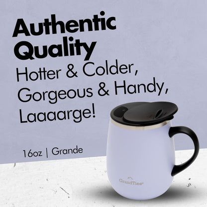16oz Ceramic-Lined Insulated Coffee Mug with Sliding Lid, Wine-Glass Shape Thermal Tumbler with Double Walled Vacuum to Keeps Beverages Hot or Cold (Frosted Glacier)