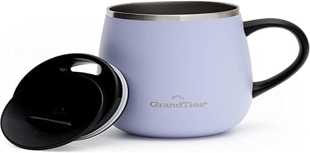 16oz Ceramic-Lined Insulated Coffee Mug with Sliding Lid, Wine-Glass Shape Thermal Tumbler with Double Walled Vacuum to Keeps Beverages Hot or Cold (Frosted Glacier)