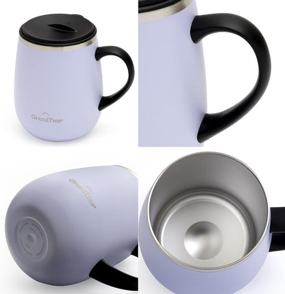16oz Ceramic-Lined Insulated Coffee Mug with Sliding Lid, Wine-Glass Shape Thermal Tumbler with Double Walled Vacuum to Keeps Beverages Hot or Cold (Frosted Glacier)