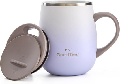 16oz Ceramic-Lined Insulated Coffee Mug with Sliding Lid, Wine-Glass Shape Thermal Tumbler with Double Walled Vacuum to Keeps Beverages Hot or Cold (Frosted Glacier)