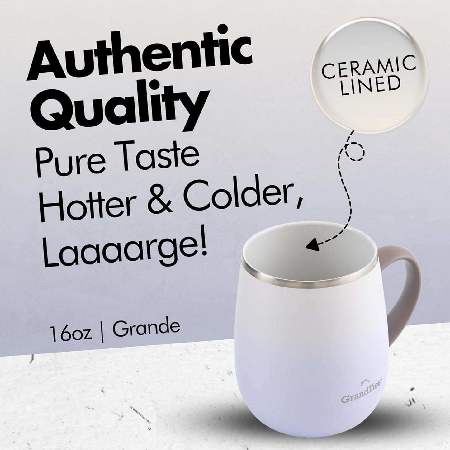 16oz Ceramic-Lined Insulated Coffee Mug with Sliding Lid, Wine-Glass Shape Thermal Tumbler with Double Walled Vacuum to Keeps Beverages Hot or Cold (Frosted Glacier)