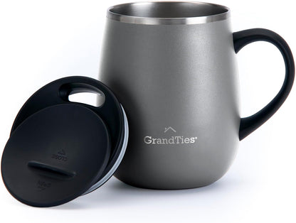 16oz Ceramic-Lined Insulated Coffee Mug with Sliding Lid, Wine-Glass Shape Thermal Tumbler with Double Walled Vacuum to Keeps Beverages Hot or Cold (Frosted Glacier)