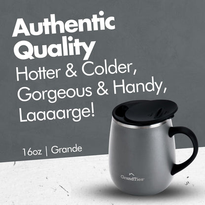 16oz Ceramic-Lined Insulated Coffee Mug with Sliding Lid, Wine-Glass Shape Thermal Tumbler with Double Walled Vacuum to Keeps Beverages Hot or Cold (Frosted Glacier)