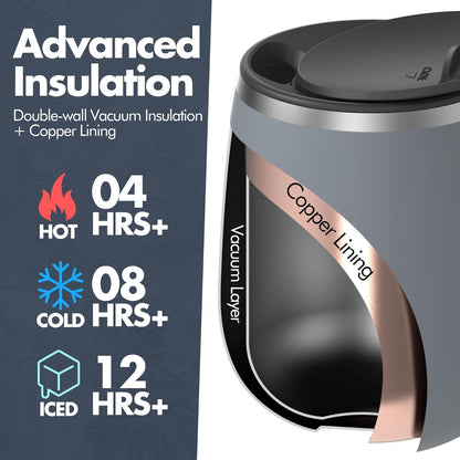 16oz Ceramic-Lined Insulated Coffee Mug with Sliding Lid, Wine-Glass Shape Thermal Tumbler with Double Walled Vacuum to Keeps Beverages Hot or Cold (Frosted Glacier)
