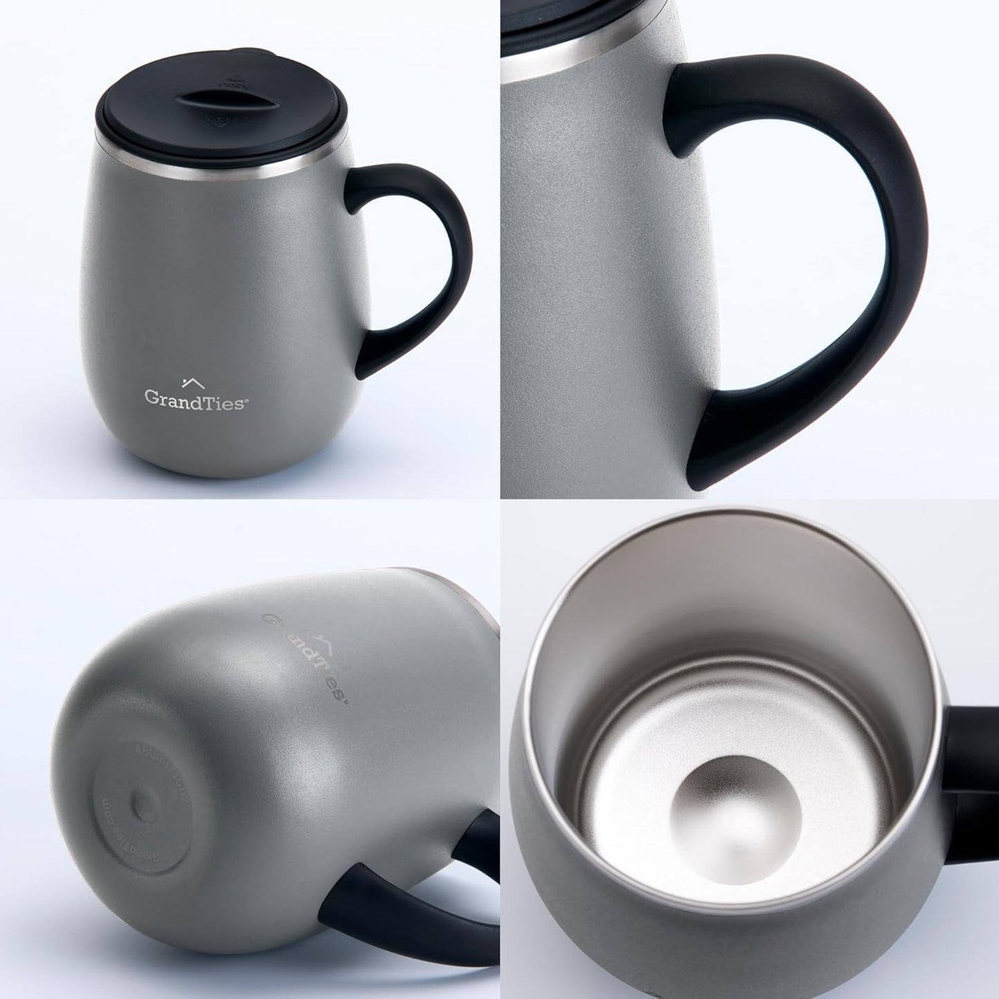 16oz Ceramic-Lined Insulated Coffee Mug with Sliding Lid, Wine-Glass Shape Thermal Tumbler with Double Walled Vacuum to Keeps Beverages Hot or Cold (Frosted Glacier)