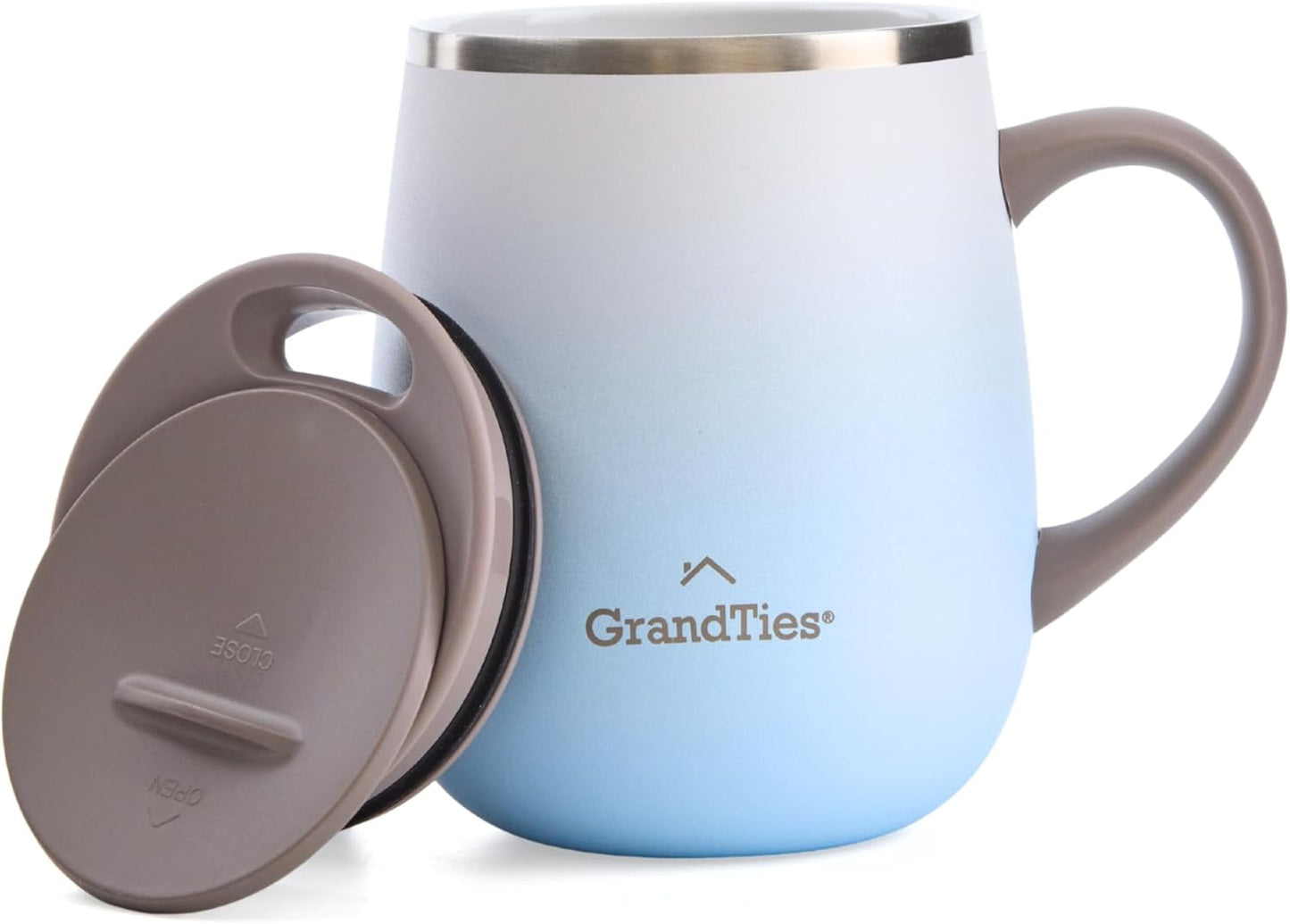 16oz Ceramic-Lined Insulated Coffee Mug with Sliding Lid, Wine-Glass Shape Thermal Tumbler with Double Walled Vacuum to Keeps Beverages Hot or Cold (Frosted Glacier)