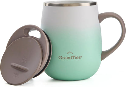 16oz Ceramic-Lined Insulated Coffee Mug with Sliding Lid, Wine-Glass Shape Thermal Tumbler with Double Walled Vacuum to Keeps Beverages Hot or Cold (Frosted Glacier)