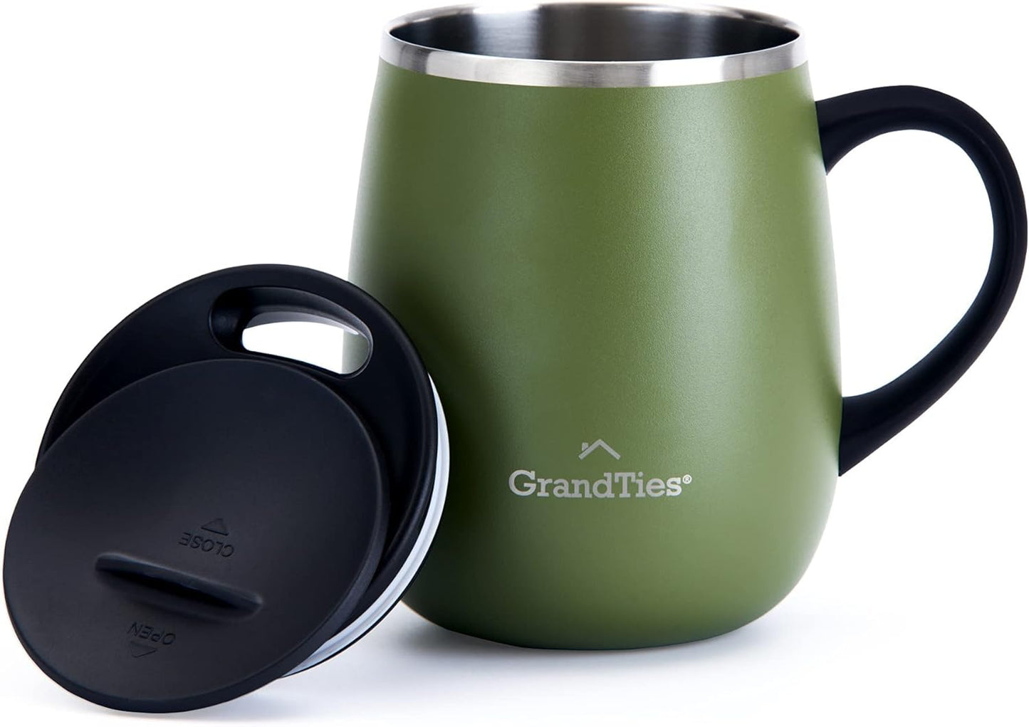 16oz Ceramic-Lined Insulated Coffee Mug with Sliding Lid, Wine-Glass Shape Thermal Tumbler with Double Walled Vacuum to Keeps Beverages Hot or Cold (Frosted Glacier)