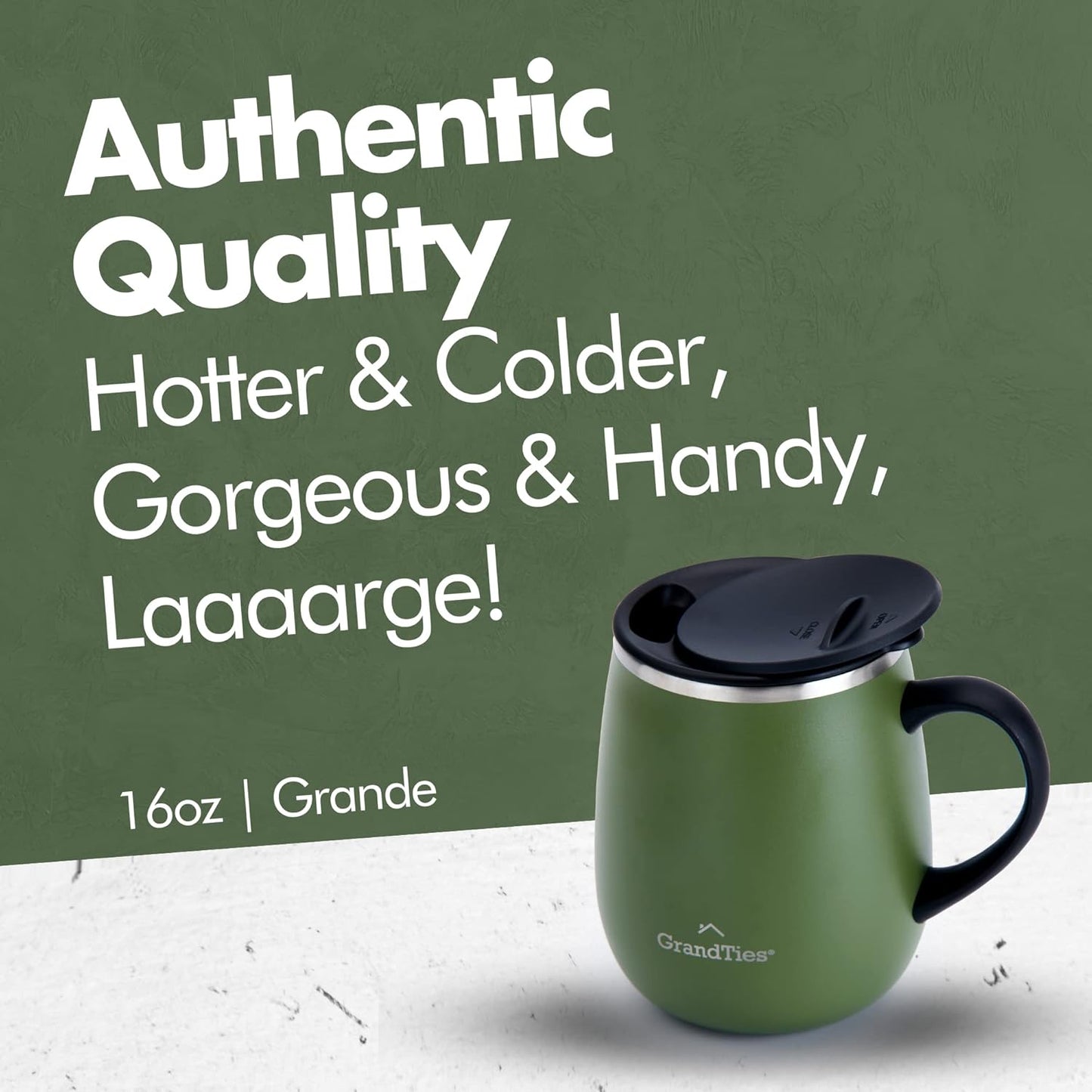 16oz Ceramic-Lined Insulated Coffee Mug with Sliding Lid, Wine-Glass Shape Thermal Tumbler with Double Walled Vacuum to Keeps Beverages Hot or Cold (Frosted Glacier)
