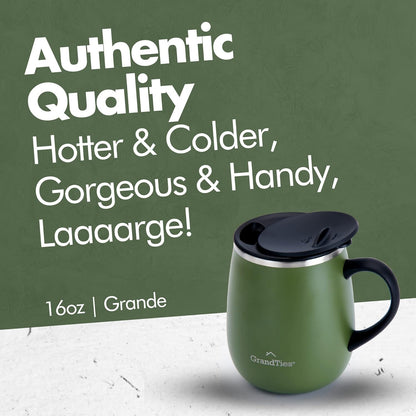 16oz Ceramic-Lined Insulated Coffee Mug with Sliding Lid, Wine-Glass Shape Thermal Tumbler with Double Walled Vacuum to Keeps Beverages Hot or Cold (Frosted Glacier)