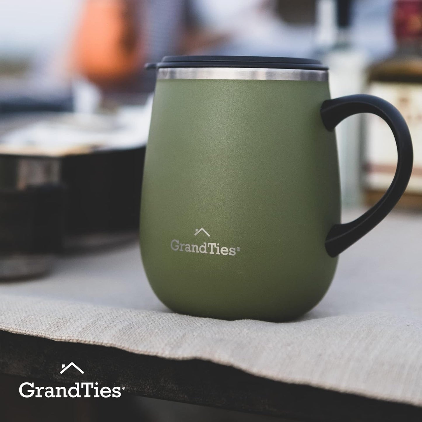 16oz Ceramic-Lined Insulated Coffee Mug with Sliding Lid, Wine-Glass Shape Thermal Tumbler with Double Walled Vacuum to Keeps Beverages Hot or Cold (Frosted Glacier)
