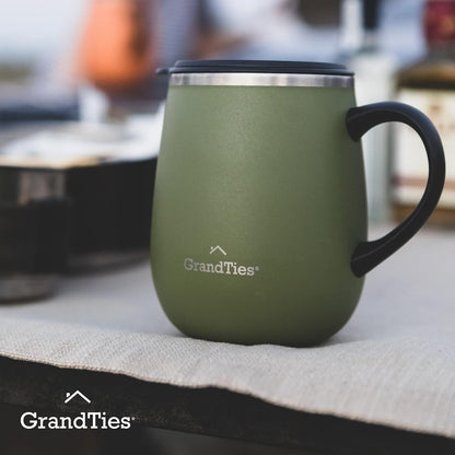 16oz Ceramic-Lined Insulated Coffee Mug with Sliding Lid, Wine-Glass Shape Thermal Tumbler with Double Walled Vacuum to Keeps Beverages Hot or Cold (Frosted Glacier)