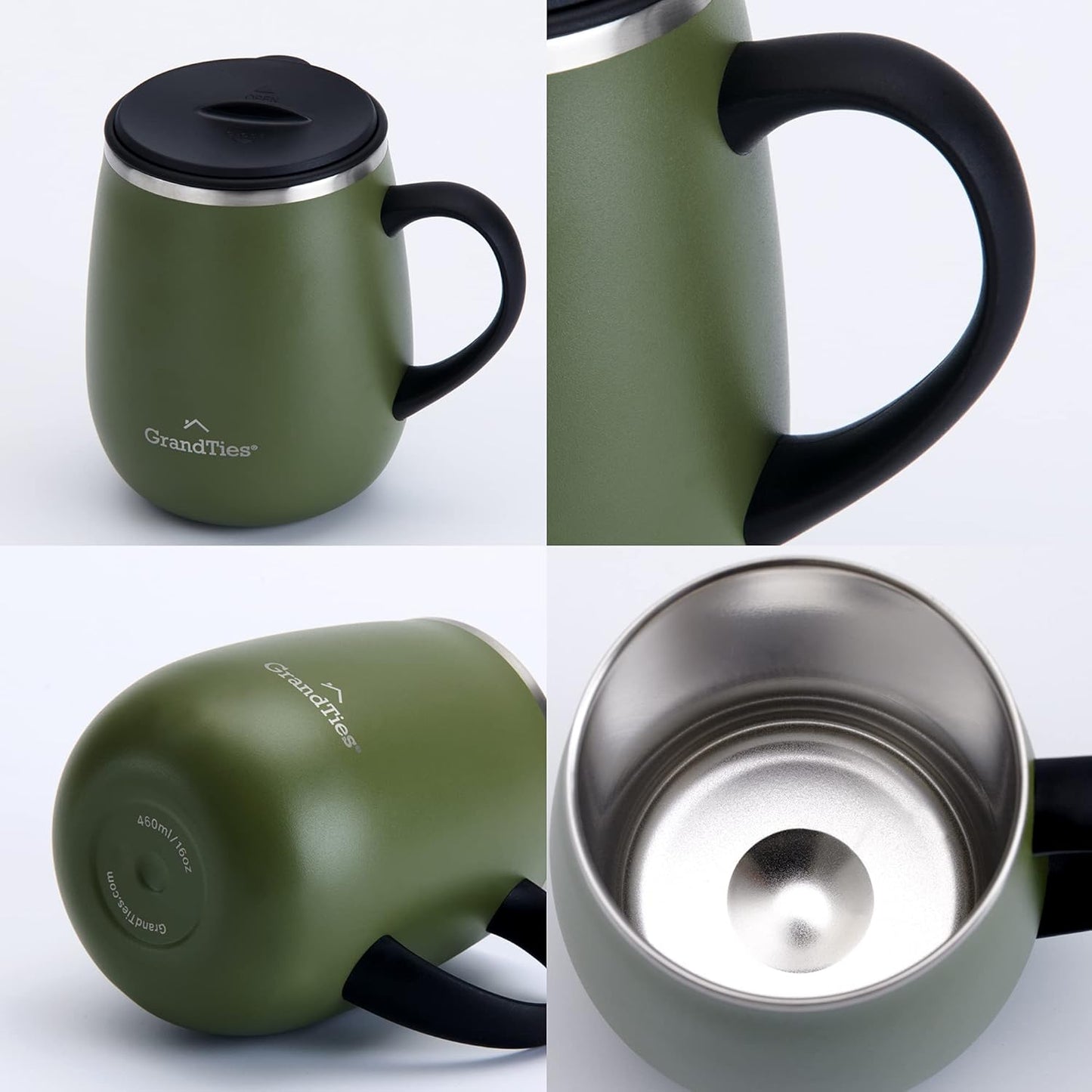 16oz Ceramic-Lined Insulated Coffee Mug with Sliding Lid, Wine-Glass Shape Thermal Tumbler with Double Walled Vacuum to Keeps Beverages Hot or Cold (Frosted Glacier)