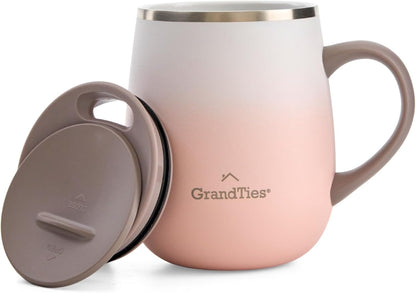 16oz Ceramic-Lined Insulated Coffee Mug with Sliding Lid, Wine-Glass Shape Thermal Tumbler with Double Walled Vacuum to Keeps Beverages Hot or Cold (Frosted Glacier)