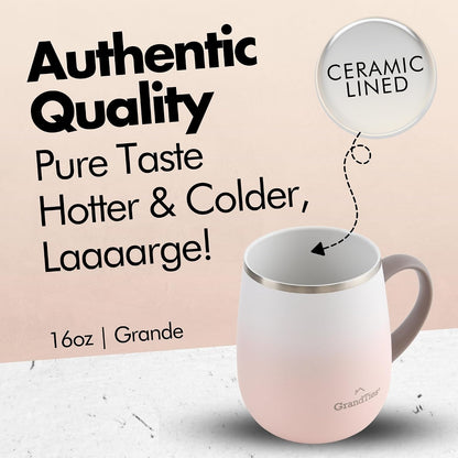 16oz Ceramic-Lined Insulated Coffee Mug with Sliding Lid, Wine-Glass Shape Thermal Tumbler with Double Walled Vacuum to Keeps Beverages Hot or Cold (Frosted Glacier)