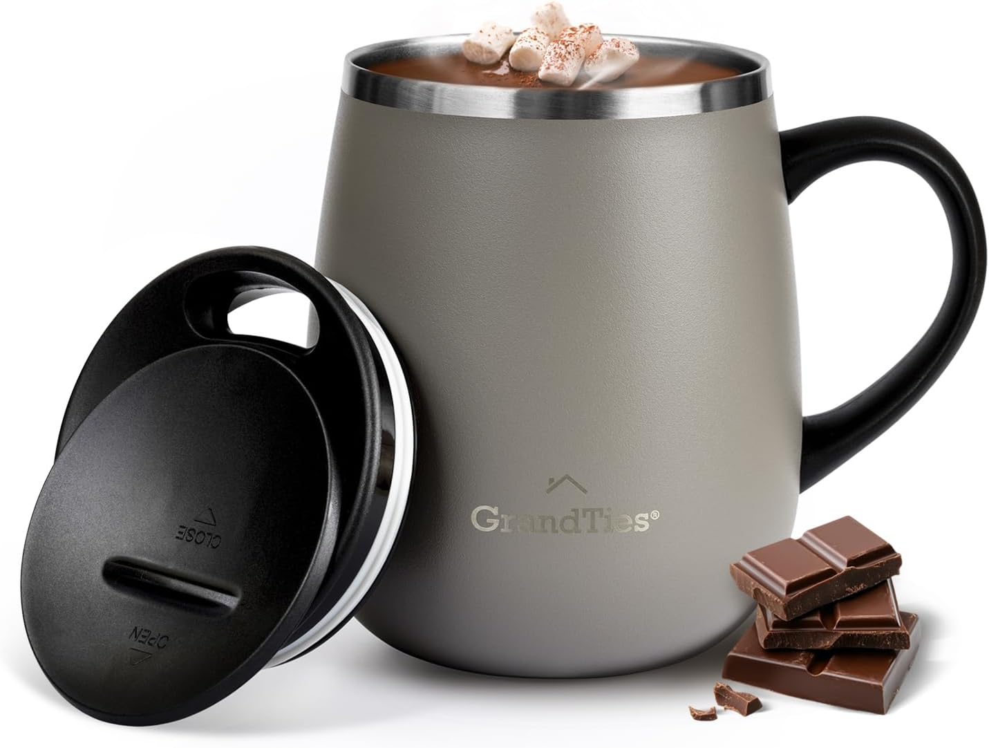 16oz Ceramic-Lined Insulated Coffee Mug with Sliding Lid, Wine-Glass Shape Thermal Tumbler with Double Walled Vacuum to Keeps Beverages Hot or Cold (Frosted Glacier)