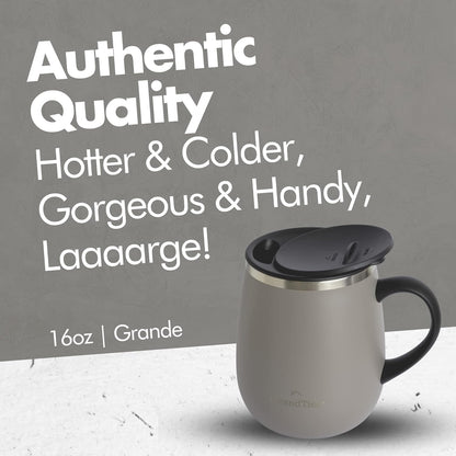 16oz Ceramic-Lined Insulated Coffee Mug with Sliding Lid, Wine-Glass Shape Thermal Tumbler with Double Walled Vacuum to Keeps Beverages Hot or Cold (Frosted Glacier)