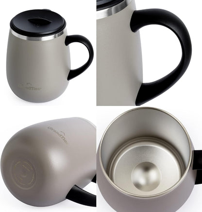 16oz Ceramic-Lined Insulated Coffee Mug with Sliding Lid, Wine-Glass Shape Thermal Tumbler with Double Walled Vacuum to Keeps Beverages Hot or Cold (Frosted Glacier)