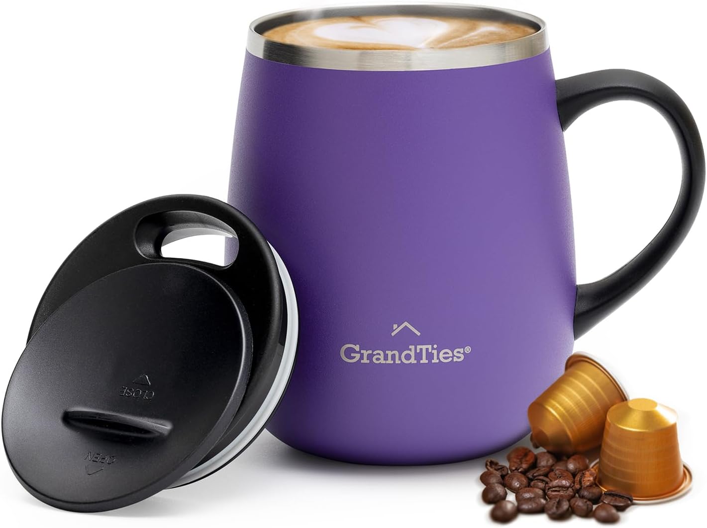16oz Ceramic-Lined Insulated Coffee Mug with Sliding Lid, Wine-Glass Shape Thermal Tumbler with Double Walled Vacuum to Keeps Beverages Hot or Cold (Frosted Glacier)