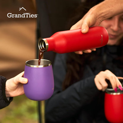 16oz Ceramic-Lined Insulated Coffee Mug with Sliding Lid, Wine-Glass Shape Thermal Tumbler with Double Walled Vacuum to Keeps Beverages Hot or Cold (Frosted Glacier)