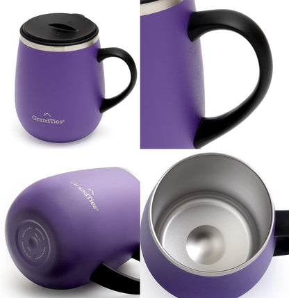 16oz Ceramic-Lined Insulated Coffee Mug with Sliding Lid, Wine-Glass Shape Thermal Tumbler with Double Walled Vacuum to Keeps Beverages Hot or Cold (Frosted Glacier)