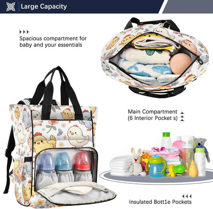 Cute Cartoon Chickens Diaper Bag Backpack,Multifunctional Baby Boy & Girls Diaper Bag for with Insulated Pockets and Stroller Straps Large Capacity,Waterproof Diaper Bag Travel Back