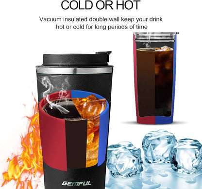 GEMFUL 17oz Stainless Steel Mug Insulated Travel Coffee Tumbler (Blue) | Double-wall Vacuum, Leak-proof Lid, Fit Car Cup Holder, Bpa-free, Easy Clean, Hot/cold for Commute/Office/Outdoor/Home/Travel