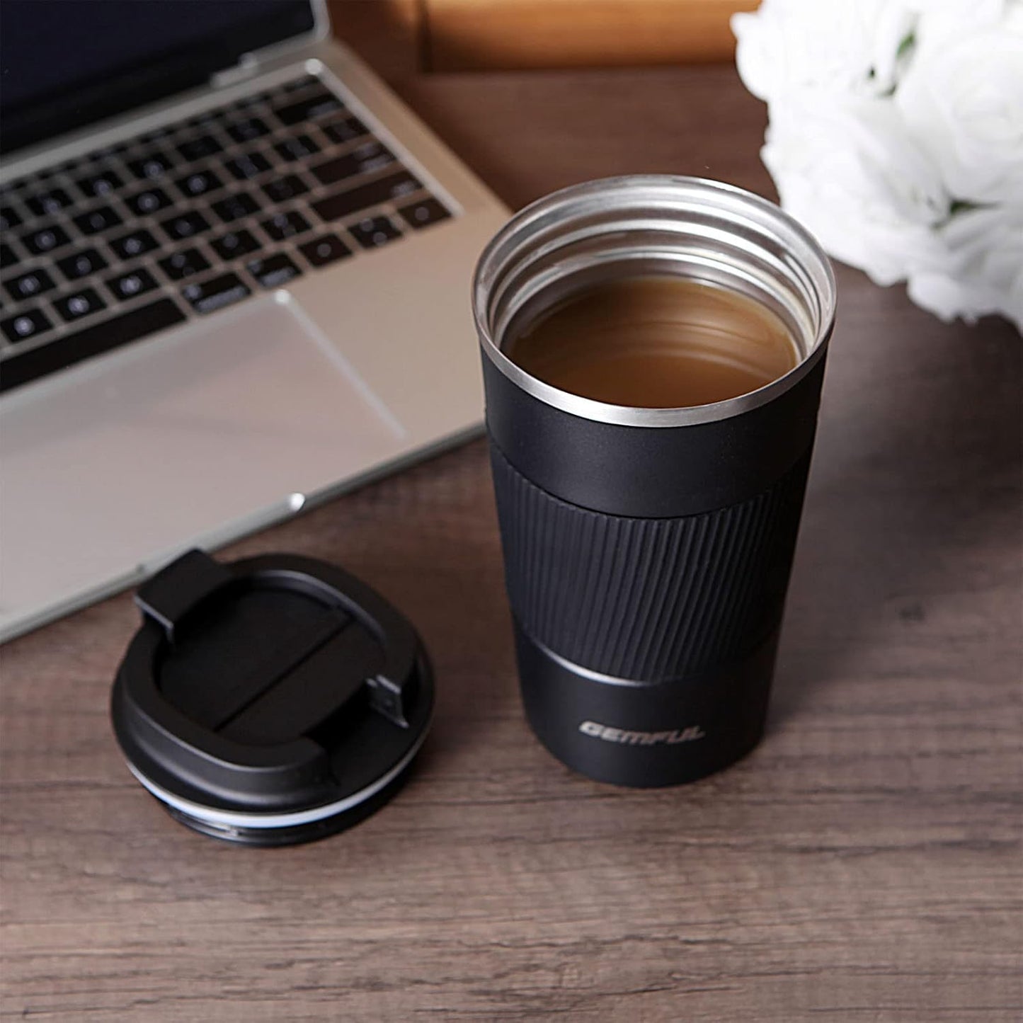 GEMFUL 17oz Stainless Steel Mug Insulated Travel Coffee Tumbler (Blue) | Double-wall Vacuum, Leak-proof Lid, Fit Car Cup Holder, Bpa-free, Easy Clean, Hot/cold for Commute/Office/Outdoor/Home/Travel
