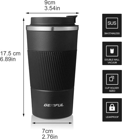 GEMFUL 17oz Stainless Steel Mug Insulated Travel Coffee Tumbler (Blue) | Double-wall Vacuum, Leak-proof Lid, Fit Car Cup Holder, Bpa-free, Easy Clean, Hot/cold for Commute/Office/Outdoor/Home/Travel