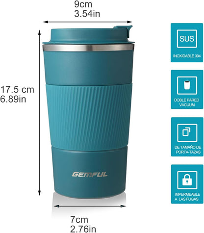 GEMFUL 17oz Stainless Steel Mug Insulated Travel Coffee Tumbler (Blue) | Double-wall Vacuum, Leak-proof Lid, Fit Car Cup Holder, Bpa-free, Easy Clean, Hot/cold for Commute/Office/Outdoor/Home/Travel