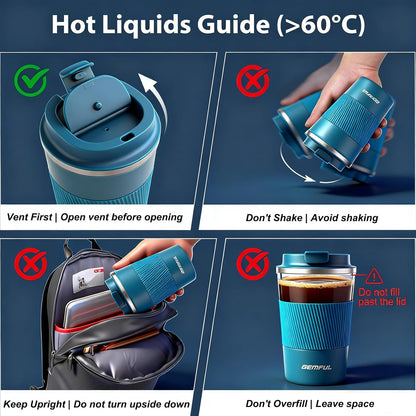 GEMFUL 17oz Stainless Steel Mug Insulated Travel Coffee Tumbler (Blue) | Double-wall Vacuum, Leak-proof Lid, Fit Car Cup Holder, Bpa-free, Easy Clean, Hot/cold for Commute/Office/Outdoor/Home/Travel