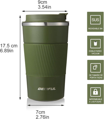 GEMFUL 17oz Stainless Steel Mug Insulated Travel Coffee Tumbler (Blue) | Double-wall Vacuum, Leak-proof Lid, Fit Car Cup Holder, Bpa-free, Easy Clean, Hot/cold for Commute/Office/Outdoor/Home/Travel