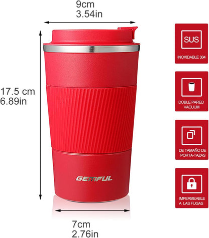GEMFUL 17oz Stainless Steel Mug Insulated Travel Coffee Tumbler (Blue) | Double-wall Vacuum, Leak-proof Lid, Fit Car Cup Holder, Bpa-free, Easy Clean, Hot/cold for Commute/Office/Outdoor/Home/Travel