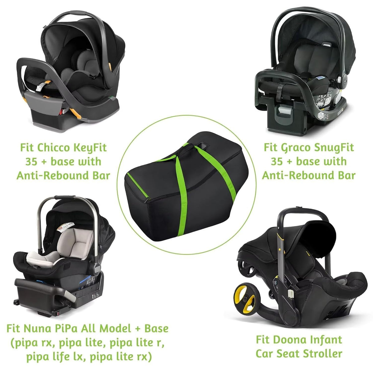 SCTEL Infant Car Seat Travel Bag Fits Car Seats with Anti-Rebound Bar Base