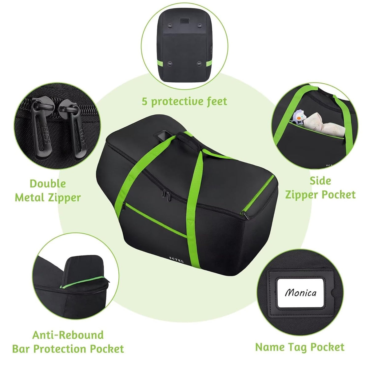 SCTEL Infant Car Seat Travel Bag Fits Car Seats with Anti-Rebound Bar Base