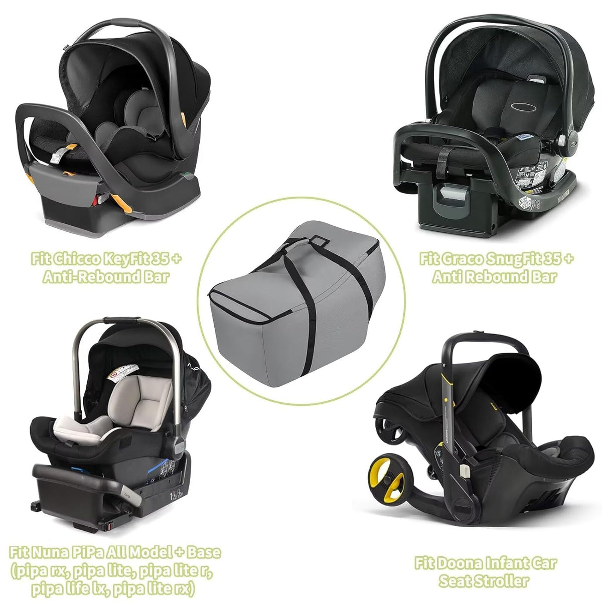 SCTEL Infant Car Seat Travel Bag Fits Car Seats with Anti-Rebound Bar Base