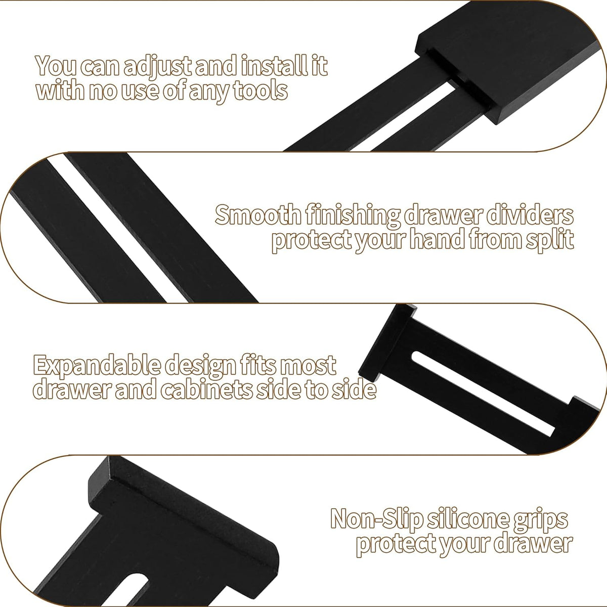 Dresser Drawer Dividers, 4" High Black Drawer Organizers Clothes