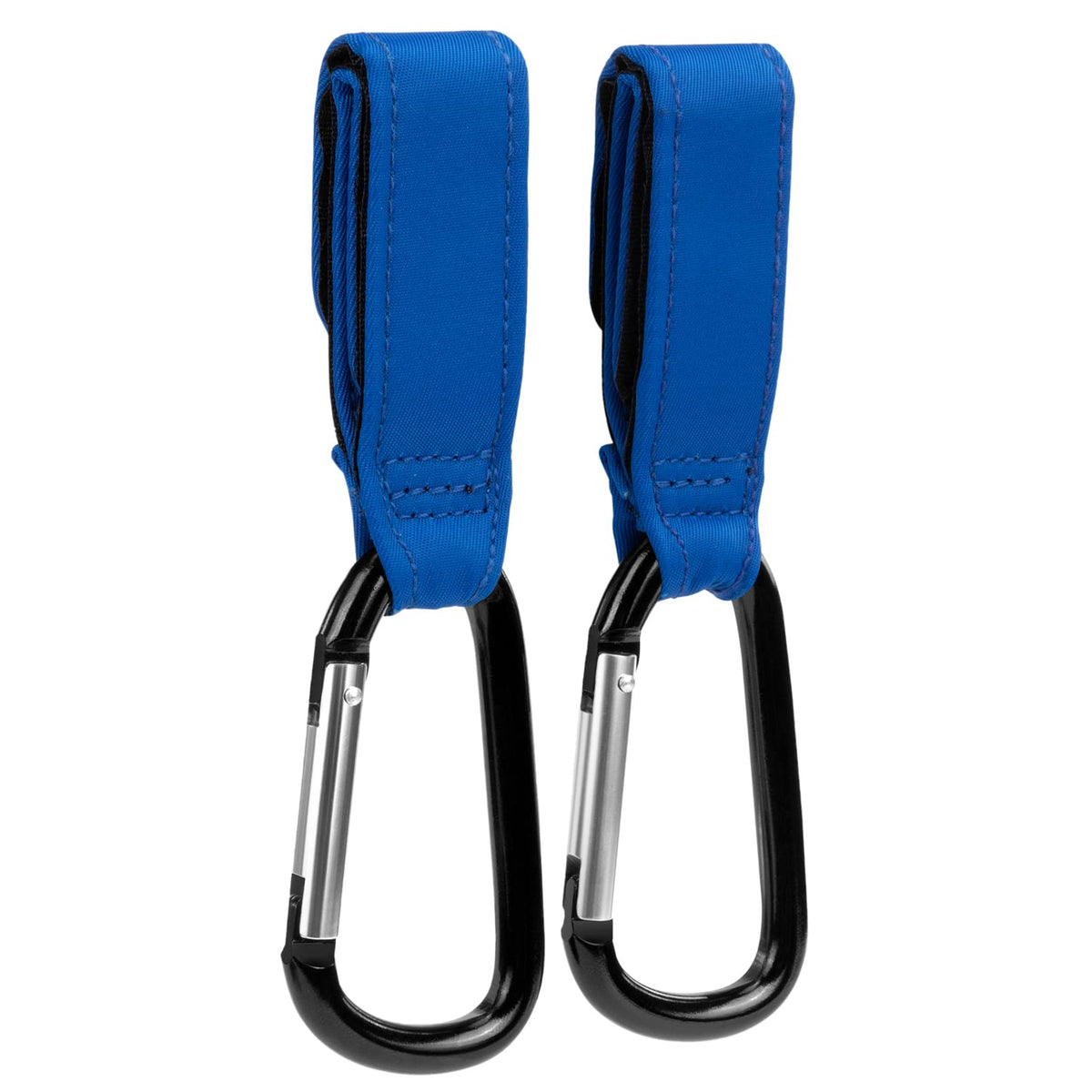 Stroller Accessory Hooks - Pack of 2, Blue - Secure Hook & Loop Straps & Clip Holders - Carabiner Clip for Diaper Bag - Universal Stroller Organizer & Cart Purse Hook
