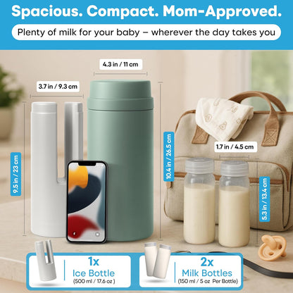 Portable Breast Milk Cooler Bottle: 30H Cooling Time, 2 x 150ml/5Oz BPA-Free, Durable Breastmilk Storage Bottles, Breastmilk Cooler, Travel Breastfeeding Milk Chiller for Baby