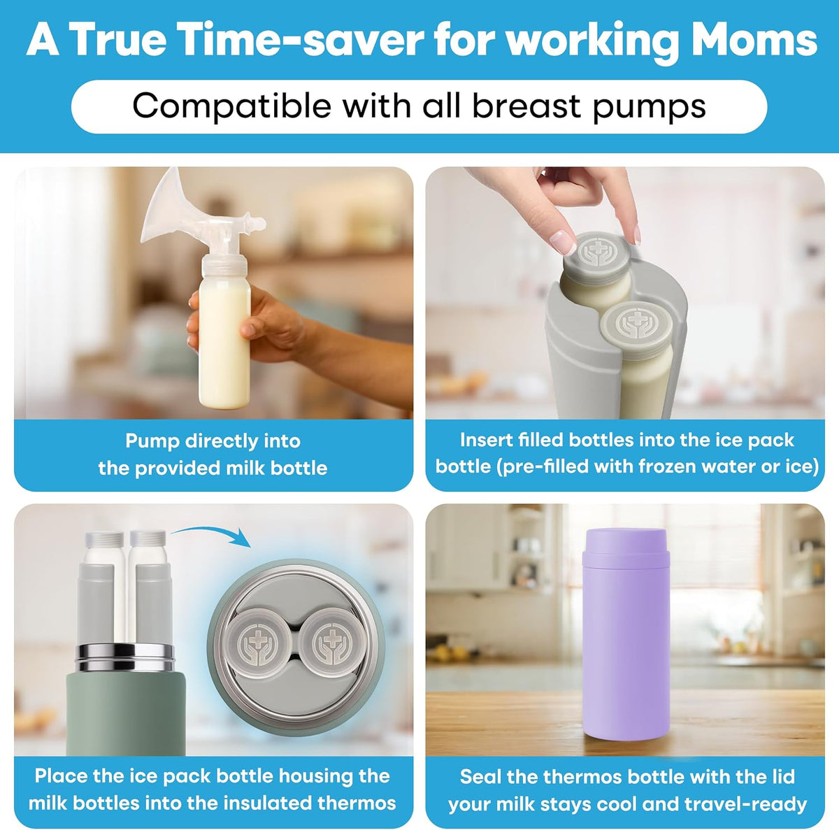 Portable Breast Milk Cooler Bottle: 30H Cooling Time, 2 x 150ml/5Oz BPA-Free, Durable Breastmilk Storage Bottles, Breastmilk Cooler, Travel Breastfeeding Milk Chiller for Baby
