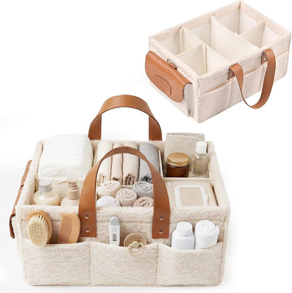 Baby Diaper Caddy Organizer with Adjustable Handle and Secure Snap Pocket - Portable Diaper Caddy Basket - Diaper Organizer - Baby Caddy for Boy or Girl – Large