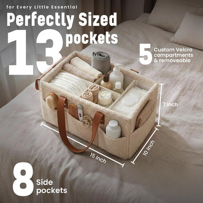 Baby Diaper Caddy Organizer with Adjustable Handle and Secure Snap Pocket - Portable Diaper Caddy Basket - Diaper Organizer - Baby Caddy for Boy or Girl – Large
