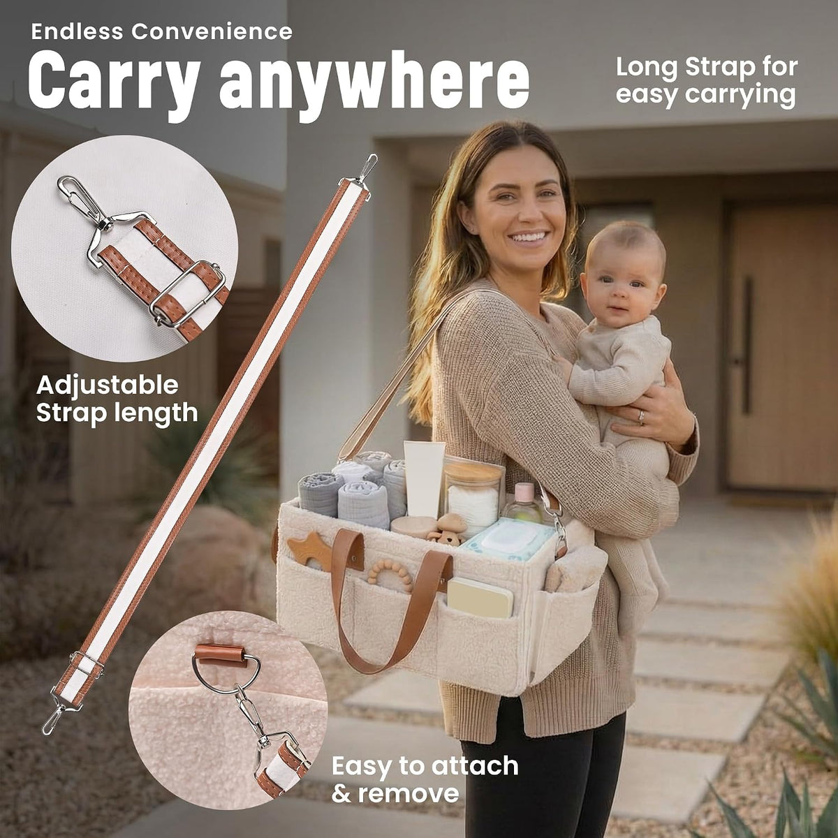 Baby Diaper Caddy Organizer with Adjustable Handle and Secure Snap Pocket - Portable Diaper Caddy Basket - Diaper Organizer - Baby Caddy for Boy or Girl – Large